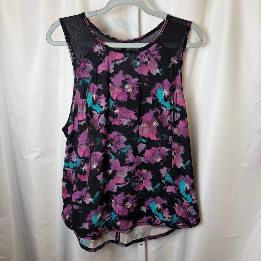 Lululemon Sculpt Tank II Midnight Bloom Black Deep Fuchsia Floral Mesh Back Sz M